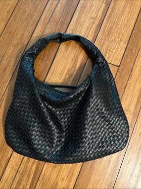 Black Woven Hobo Shoulder Bag